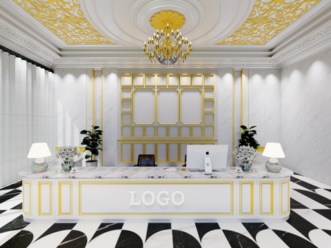  0049现代简约办公室前台接待台su模型 