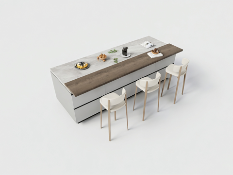 现代简约厨房岛台 拼接台面 岛台 大理石 木质su模型