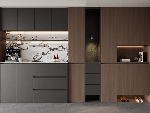  现代意式入户鞋柜餐边柜  入户玄关鞋柜   酒柜餐边柜3d模型 