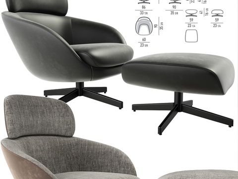  Minotti Russell扶手椅配脚凳套装3d模型 