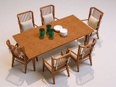 新中式餐桌椅su模型