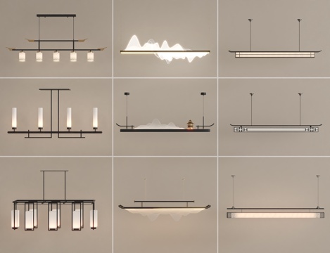  新中式吊灯su模型 