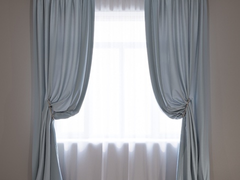  窗帘套装（带褶饰窗帘与薄纱）3d模型 