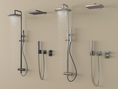  现代花洒 淋浴花洒 卫浴花洒 嵌入式花洒su模型 