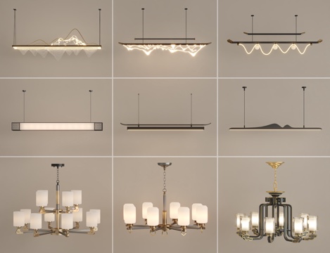  新中式吊灯su模型 