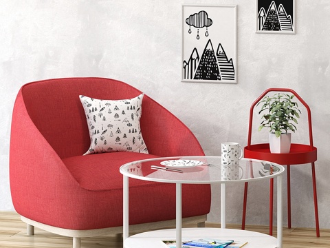  红色立方体与宜家套装3d模型 