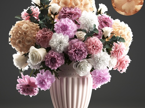  花束61. 白绣球、牡丹、玫瑰3d模型 