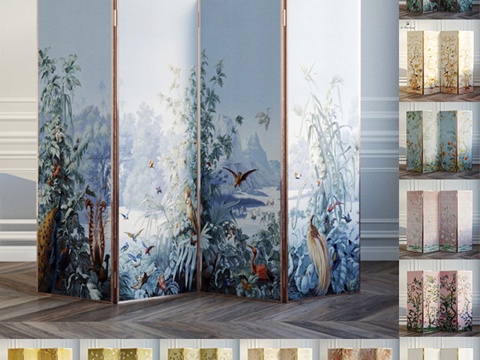  De Gournay壁纸屏风罩3d模型 