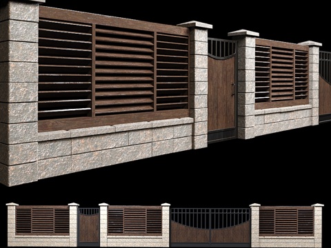  带大门和侧门的围栏 23d模型 