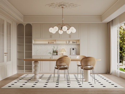 法式奶油风餐厅su模型