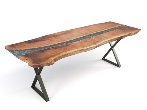  原木边河流桌3d模型 