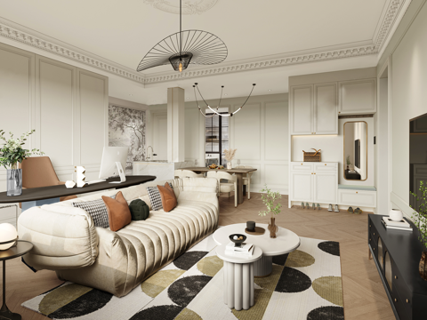  轻奢现代法式别墅 最新全套施工图 效果图合集cad施工图 