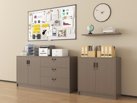 现代文件柜 档案柜 便签墙 打印机 办公用品su模型