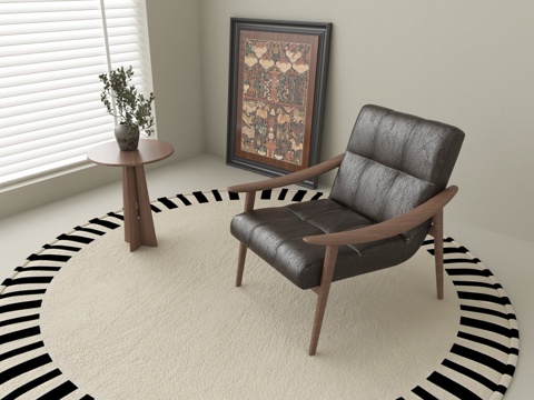  中古风休闲椅 单椅 单人沙发 小几su模型 