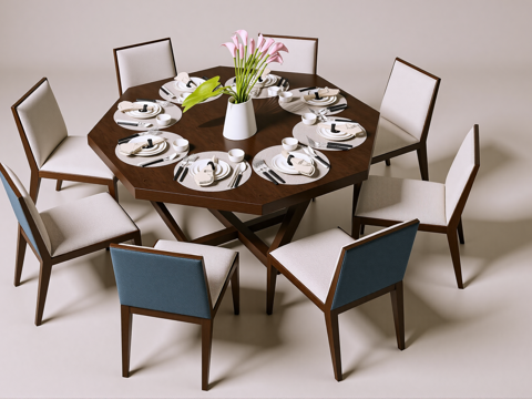 新中式餐桌椅su模型