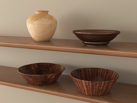  侘寂风陶罐器皿摆件su模型 