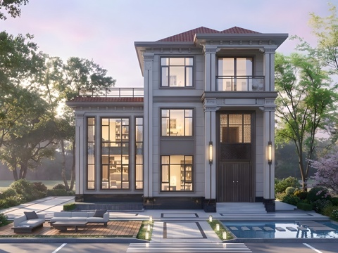 三层独栋别墅，自建房su模型