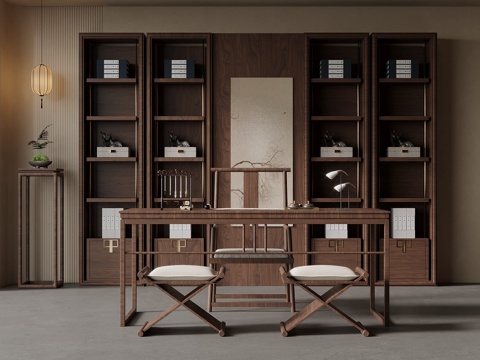 新中式茶桌椅su模型