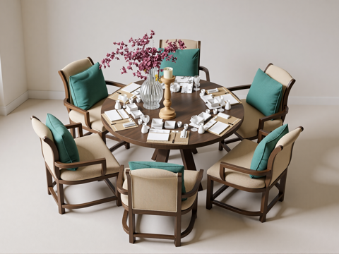 新中式餐桌椅su模型