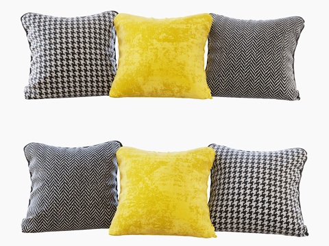  黄丝绒靠枕套装，人字纹与鹅图案3d模型 