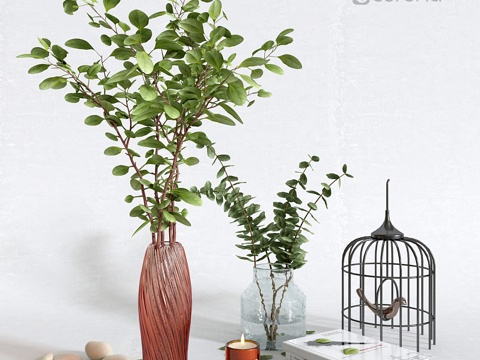  桉树花瓶装饰套装 #23d模型 