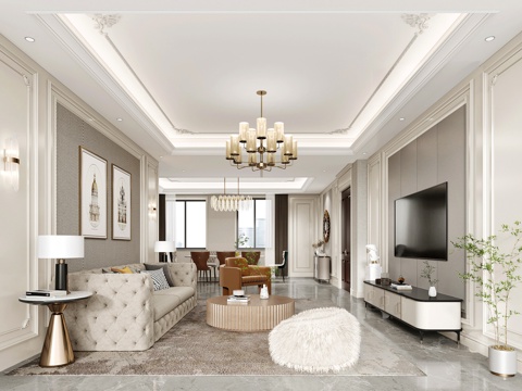  轻奢现代法式别墅 最新全套施工图 效果图合集cad施工图 