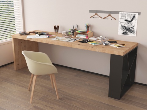 现代书桌椅组合 书籍 摆件su模型