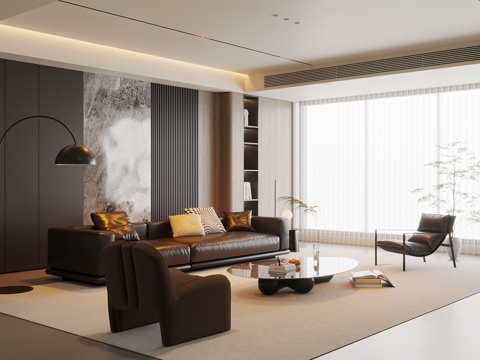  意式客厅3d模型 