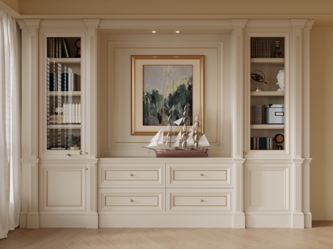 法式奶油风书柜 边柜su模型