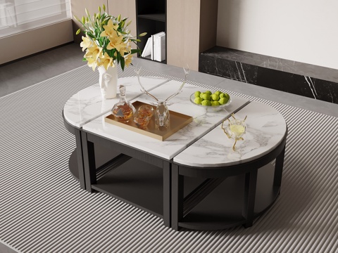  现代意式茶几 大理石茶几su模型 