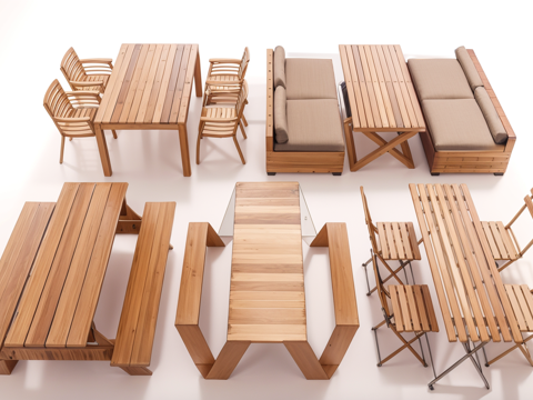  实木桌椅su模型 