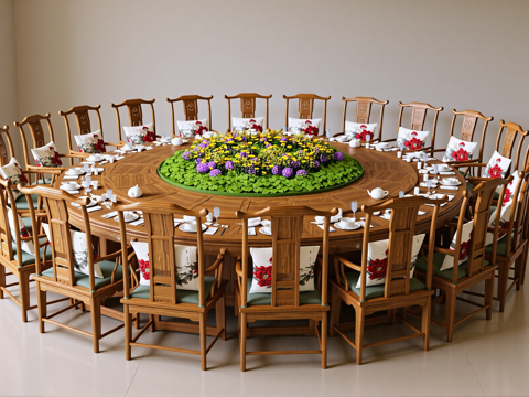 新中式餐桌椅su模型