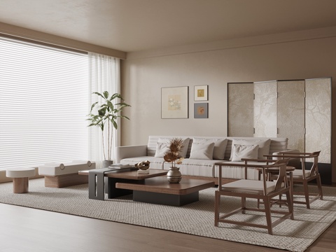  中古风客厅su模型 