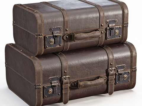  棕色复古行李箱3d模型 