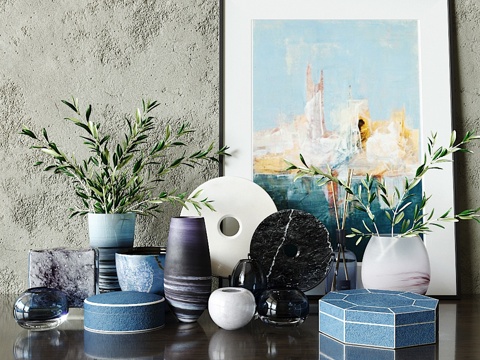  LUXDECO蓝色装饰套装3d模型 