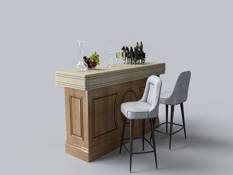  欧式实木大理石吧台吧凳3d模型 