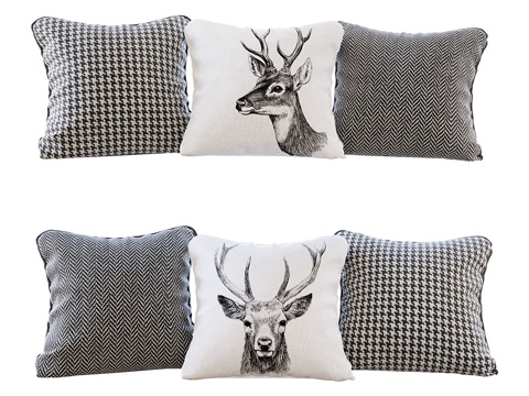  鹿纹、人字纹与鹅纹印花抱枕套装3d模型 