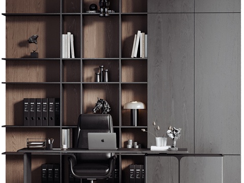  现代意式极简书柜 书桌椅 办公桌椅3d模型 