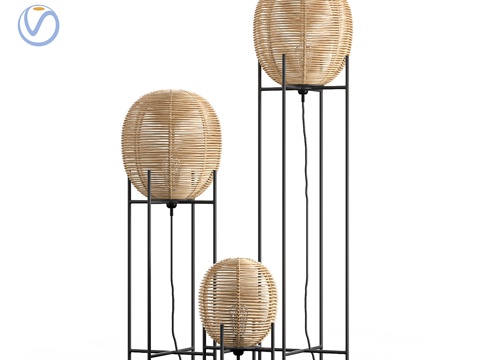  藤编纱丽落地台灯3d模型 