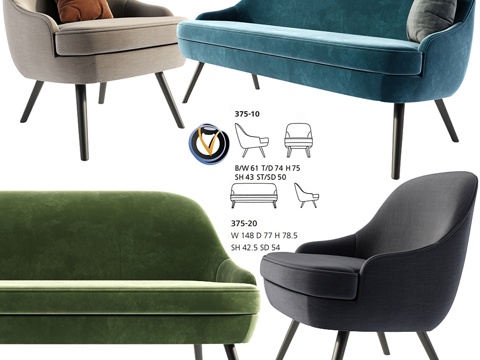  375 Walter Knoll 带靠枕扶手椅与沙发3d模型 