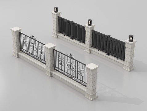  现代围墙 景墙 小区围墙 铁艺围栏3d模型 