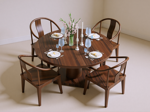 新中式餐桌椅su模型