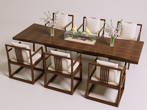 新中式餐桌椅su模型