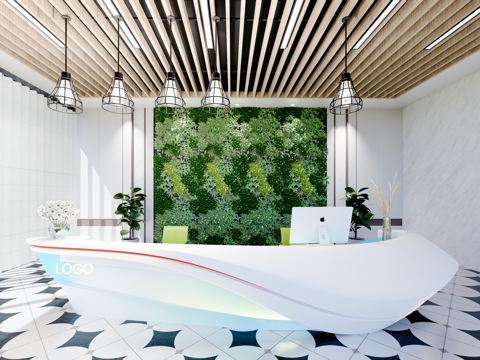  0048现代简约办公室前台接待台su模型 