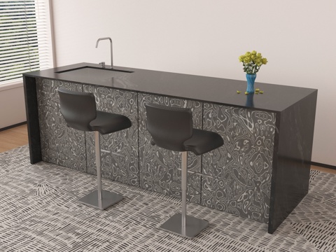 现代餐岛台桌椅 家居吧台su模型