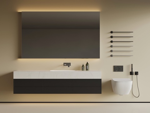 现代浴室柜 马桶 毛巾架su模型