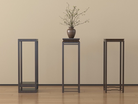 新中式花几 花架 绿植摆件su模型