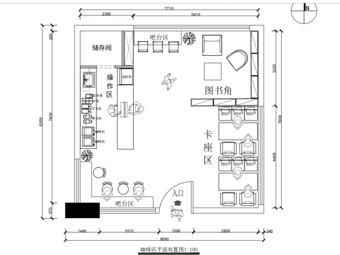 现代咖啡厅平面布局图效果图  咖啡厅平面布局图  咖啡厅平面cad施工图