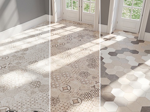  EQUIPE 六角瓷砖 水泥花园灰色花园3d模型 