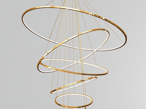  金镍LED漩涡六环枝形吊灯3d模型 